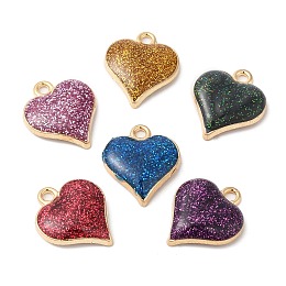 Honeyhandy Alloy Enamel Pendants, with Glitter Powder, Heart Charm, Mixed Color, 19x16x4mm, Hole: 2mm