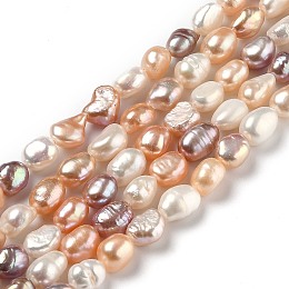Honeyhandy Natural Cultured Freshwater Pearl Beads Strands, Two Sides Polished, Mixed Color, 6~8x5.5~6.5mm, Hole: 0.6mm, about 42~45pcs/strand, 14.37 inch(36.5cm)