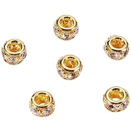 NBEADS 50 Pcs Golden Brass Rhinestone Beads, Grade A Crystal Beads with Glistening Rhinestone Rondelle Spacer Beads Fit European Bracelet Snake Chain