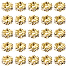 Honeyhandy Brass Rhinestone Spacer Beads, Grade A, Wavy Edge, Rondelle, Golden, Crystal, 6x3mm, Hole: 1mm