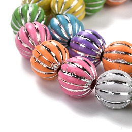 ARRICRAFT Grooved Resin Beads Strands, Silver Metal Enlaced, Pumpkin, Mixed Color, 11.5x11mm, Hole: 3mm, about 32pcs/strand, 13.78 Inch(35cm)