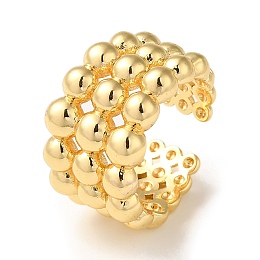 Honeyhandy Rack Plating Brass Open Cuff Rings for Women, Round Ball Beaded, Real 18K Gold Plated, Inner Diameter: 17.6mm