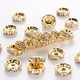 Honeyhandy Brass Grade A Rhinestone Spacer Beads, Golden Plated, Rondelle, Nickel Free, Crystal, 10x4mm, Hole: 2mm