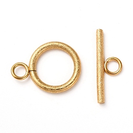 Honeyhandy 304 Stainless Steel Textured Toggle Clasps, Ring, Golden, Ring: 18.5x14x2mm, Hole: 3mm, Bar: 20x7x2, Hole: 3mm