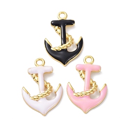 Honeyhandy Eco-Friendly Stainless Steel Enamel Pendants, Long-Lasting Plated, Real 18K Gold Plated, Anchor, Mixed Color, 25x16x3mm, Hole: 2mm