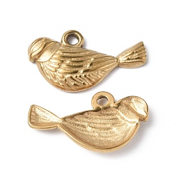 Ion Plating(IP) 304 Stainless Steel Charms, Bird Charm, Real 18K Gold Plated, 8.5x15.5x2mm, Hole: 1mm