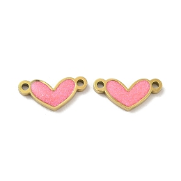 Honeyhandy Ion Plating(IP) 316L Surgical  Stainless Steel Enamel Heart Connector Charms, Real 18K Gold Plated, Pink, 6x13.5x1.5mm, Hole: 1.2mm