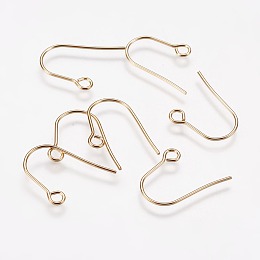 Honeyhandy 304 Stainless Steel Earring Hooks, Ear Wire, with Horizontal Loop, Light Gold, 14x14.5~18x0.8mm, Hole: 2mm, Pin: 0.8mm