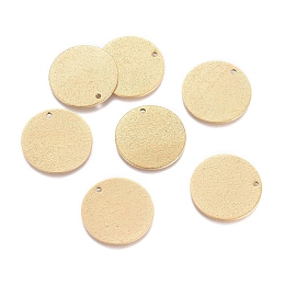 Honeyhandy Ion Plating(IP) 304 Stainless Steel Pendants, Textured, Flat Round, Golden, 20x1mm, Hole: 1.4mm