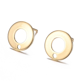 Honeyhandy 304 Stainless Steel Stud Earring Findings, Donut, Real 18k Gold Plated, 10.3mm, Hole: 1.3mm, Pin: 0.7mm