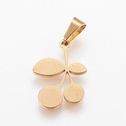 Honeyhandy 304 Stainless Steel Pendants, Cherry, Golden, 15.5x12x1mm, Hole: 6x3mm