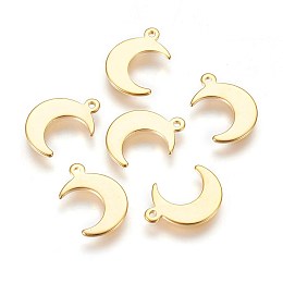 304 Stainless Steel Charms, Moon, Golden, 15.5x11x1mm, Hole: 1mm