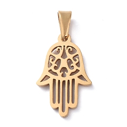 Honeyhandy 304 Stainless Steel Pendants, Hamsa Hand/Hand of Fatima /Hand of Miriam, Golden, 19x12.5x1.5mm, Hole: 6x3mm