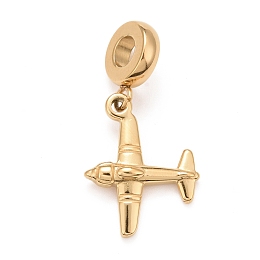 Honeyhandy 304 Stainless Steel European Dangle Charms, Large Hole Pendants, Airplane, Golden, 28.5mm, Hole: 4mm, Airplane: 19x15x4mm