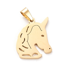 Honeyhandy 304 Stainless Steel Pendants, Laser Cut, Unicorn, Golden, 20x15x1mm, Hole: 5x3mm