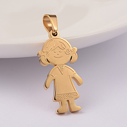 Honeyhandy Ion Plating(IP) 304 Stainless Steel Pendants, Girl, Golden, 27x13x2mm, Hole: 6x4mm