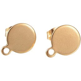 UNICRAFTALE 100pcs Stainless Steel Stud Earring Flat Round Ear Studs with Hoop Golden Stud Earrings for Women Jewelry Earrings Making 10.5x8x0.6mm