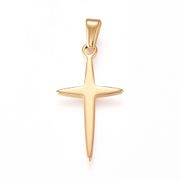 Honeyhandy 304 Stainless Steel Pendants, Cross, Golden, 26x13.5x1mm, Hole: 6x2.5mm