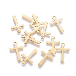 Honeyhandy 201 Stainless Steel Tiny Cross Charms, Golden, 15x10x0.7mm, Hole: 1.4mm