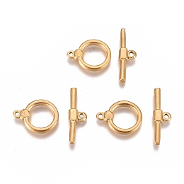 Honeyhandy Ion Plating(IP) 304 Stainless Steel Toggle Clasps, Ring, Golden, Ring: 18x14x3mm, Hole: 1.5mm, Bar: 23.5x7x3mm, Hole: 1.8mm