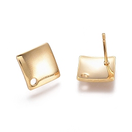 Honeyhandy 304 Stainless Steel Stud Earring Findings, with Loop, Rhombus, Golden, 13.5x13.5x2mm, Side Length: 10x10x2mm, Hole: 1.5mm, Pin: 0.8mm