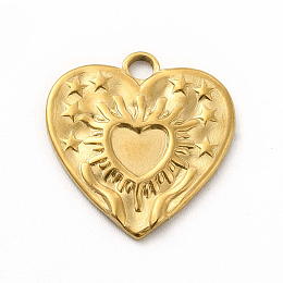 Honeyhandy 304 Stainless Steel Pendants, Heart with Star Charms, Golden, 17.5x17x1.5mm, Hole: 2.1mm