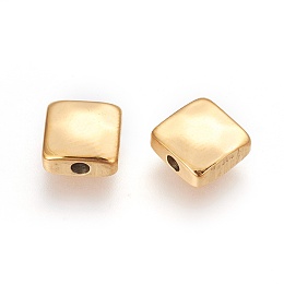 Honeyhandy Ion Plating(IP) 304 Stainless Steel Beads, Square, Manual Polishing, Golden, 8.5x8.5x4mm, Hole: 1.6mm