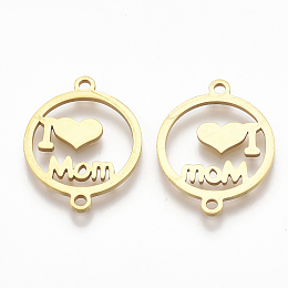 Honeyhandy 201 Stainless Steel Links connectors, Laser Cut Links, Flat Round with Word MOM, Golden, 19x15x1mm, Hole: 1mm