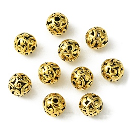 Honeyhandy Tibetan Style Hollow Alloy Beads, Round, Golden, 11mm