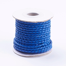 Honeyhandy Round Braided Cowhide Cords, Blue, 3mm, about 10.93 yards(10m)/roll