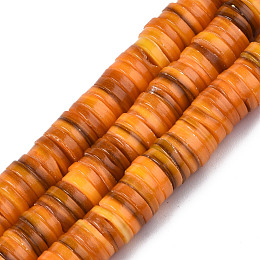 Honeyhandy Natural Freshwater Shell Beads Strands, Dyed, Heishi Beads, Flat Round/Disc, Dark Orange, 8x1mm, Hole: 0.8mm, about 196pcs/strand, 15.16''(38.5cm)