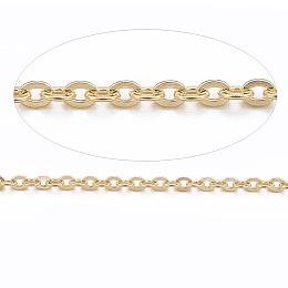 Honeyhandy Ion Plating(IP) 304 Stainless Steel Cable Chains, for DIY Jewelry Making, Soldered, Flat Oval, Golden, 1.5x1.3x0.3mm