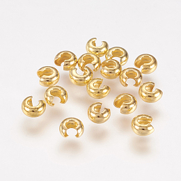 Honeyhandy Brass Crimp Beads Covers, Round, Golden, About 3.2mm In Diameter, 2.2mm Thick, Hole: 1mm, about 250pcs/10g