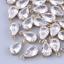 Honeyhandy Transparent Glass Charms, with Brass Findings, Faceted, Teardrop, Light Gold, Clear, 15x8x6mm, Hole: 1.2mm