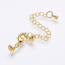 Honeyhandy Long-Lasting Plated Brass Chain Extender, with Lobster Claw Clasps and Bead Tips, Real 24K Gold Plated, 20mm, Extend Chain: 69mm, Bead Tips: 8x3.5mm, Inner: 3mm, Clasps: 12x6x2.5mm