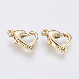 Honeyhandy Brass Lobster Claw Clasps, Heart, Golden, 13x9x3mm, Hole: 1mm