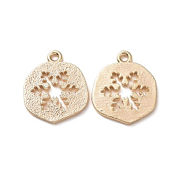 Honeyhandy Brass Charms, Nickel Free, Real 18K Gold Plated, Flat Round with Snowflake, 14x12x1mm, Hole: 1mm