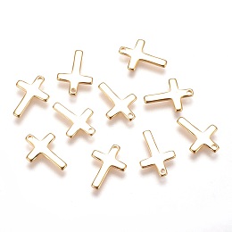 Honeyhandy Brass Tiny Cross Charms, Nickel Free, Real 18K Gold Plated, 12.5x9x1mm, Hole: 1mm