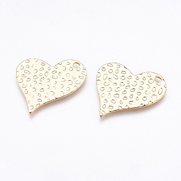 Honeyhandy Hammered Brass Pendants, Nickel Free, Real 18K Gold Plated, Heart, 27x30x1mm, Hole: 2.5mm