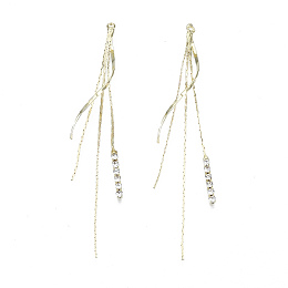 Honeyhandy Brass Chain Tassel Big Pendants, with Rhinestone, Light Gold, 79~82mm, Hole: 1.2mm