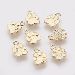 Honeyhandy Brass Charms, Dog Paw Prints, Nickel Free, Real 18K Gold Plated, 9x6.5x1mm, Hole: 1mm