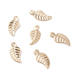 Honeyhandy Brass Charms, Leaf, Real 24K Gold Plated, 9x4x0.2mm, Hole: 1mm