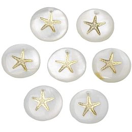 Pandahall Elite 10pcs Freshwater Shell Pendants Flat Round Starfish Pendants Beads Ocean Beach Seashells Charms for Wakiki Hawaii Anklet Bracelet Craft Making Home Decoration Beach Party