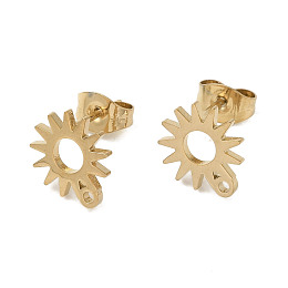 Ion Plating(IP) 304 Stainless Steel Stud Earring Findings, Sun, Golden, 10.5x9.5mm, Hole: 1.2mm, Pin: 0.7x11mm