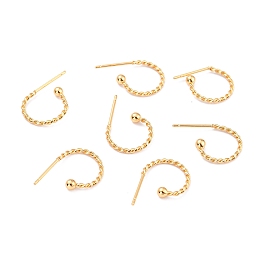 Honeyhandy 304 Stainless Steel Stud Earring Findings, Half Hoop Earrings, Twist Ring, Golden, 12.5x18.5x1.2mm, Pin: 0.7mm