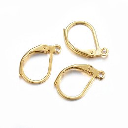 Honeyhandy 304 Stainless Steel Leverback Earring Findings, with Loop, Real 24K Gold Plated, 15x10x2mm, Hole: 1.4mm, Pin: 1x0.8mm