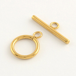 Honeyhandy 304 Stainless Steel Ring Toggle Clasps, Golden, Ring: 19x14x2mm, Hole: 3mm, Bar: 24.5x7x2.5mmm, Hole: 3mm