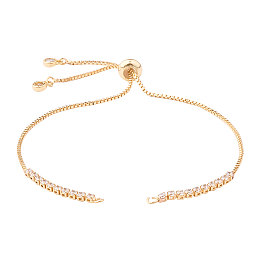 Honeyhandy Adjustable Brass Micro Pave Cubic Zirconia Chain Bracelet Making, Slider Bracelets Making, Golden, 11 inch(280mm), 1mm, Hole: 1.5mm