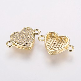 Honeyhandy Brass Micro Pave Cubic Zirconia Links, Heart, Golden, 18x11.5x4mm, Hole: 2mm