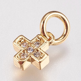 Honeyhandy Brass Micro Pave Cubic Zirconia Tiny Cross Charms, Golden, 6.5x5x1.8mm, Hole: 3.5mm